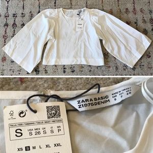 Zara Cropped Blouse with Exaggerated Bell Sleeves